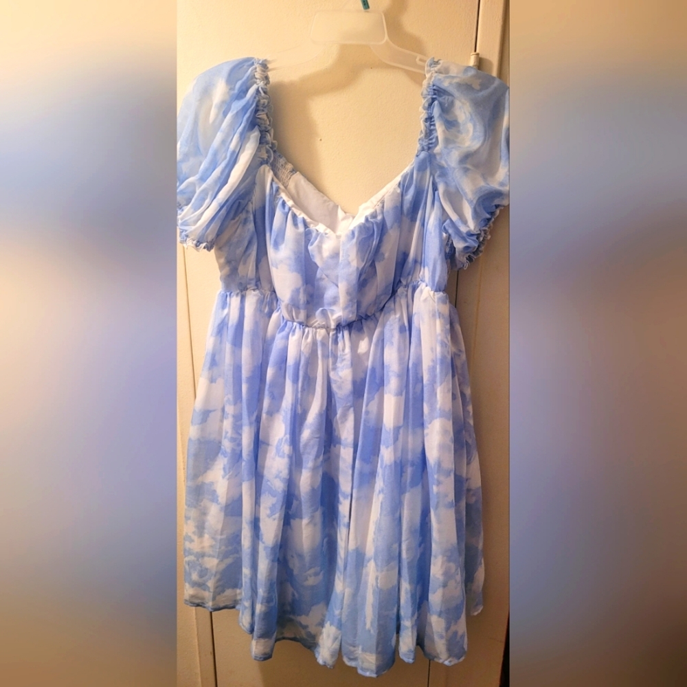 Unique Vintage Plus Size Sky Blue and White Dress